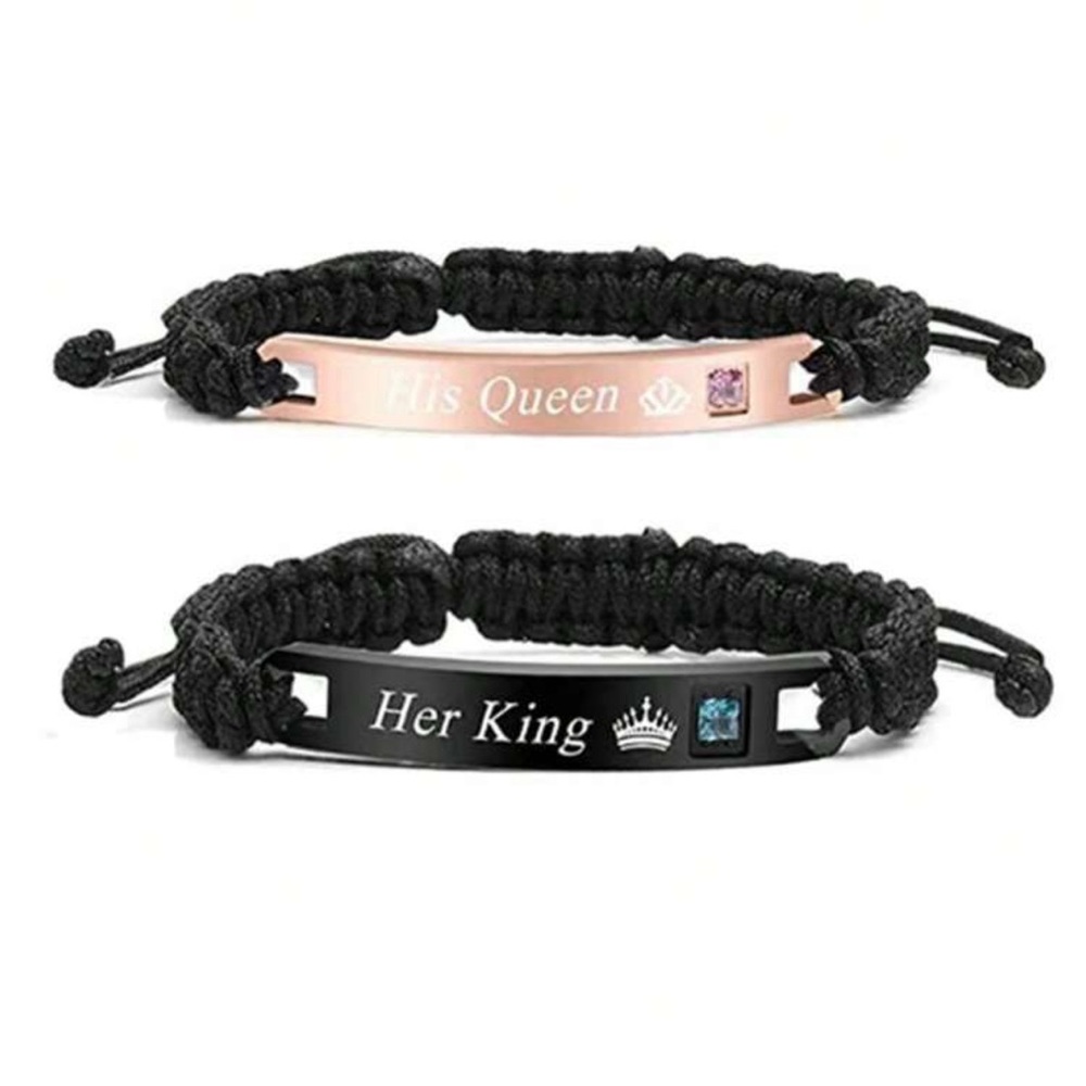 2Pcs Fashion His Queen And Her King Pendant Couple Bracelets For Women Handmade